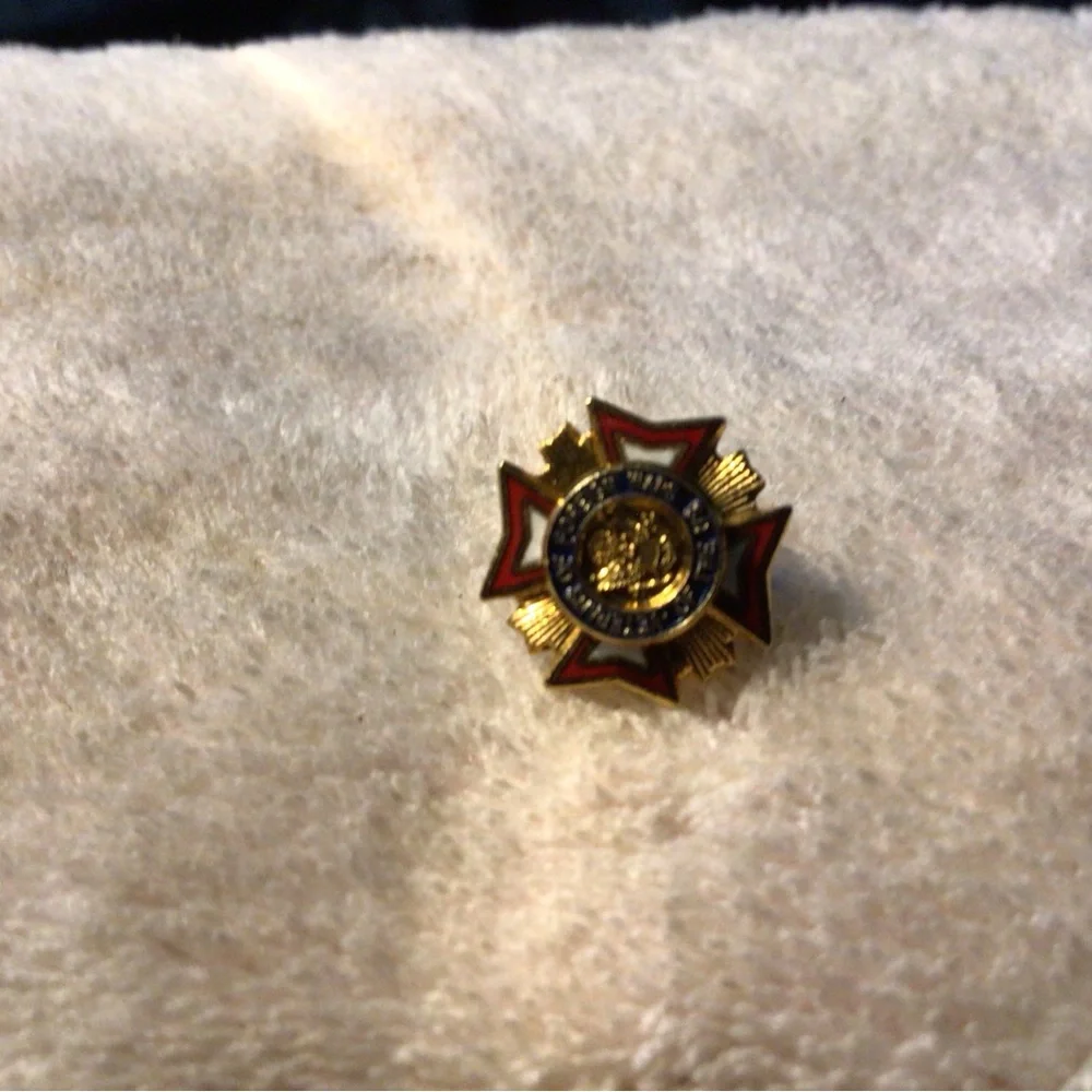 Gold and Red Enamel Military-Style Cross Lapel Pin